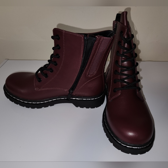 Torrid Combat Boots in Maroon Wide Width - Picture 9 of 15